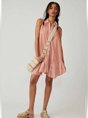 Free People Sleeveless Striped Button-Down Be RealMini Dress NWOT Size XS
